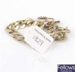 (205141212)  curb bracelet, 9ct triple stone ring
