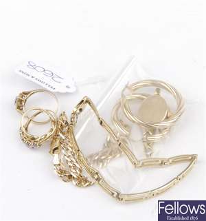 (304271445) two assorted bracelets,  hoop earrings, three assorted rings,  lady's gold watch