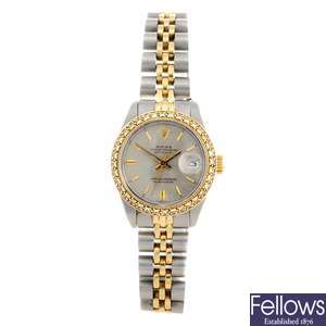 (42757) A bi-metal automatic lady's Rolex Datejust bracelet watch.
