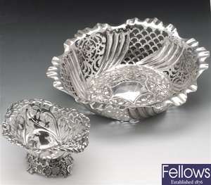 Two Victorian silver bonbon dishes.