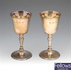 Pair of modern silver goblets.