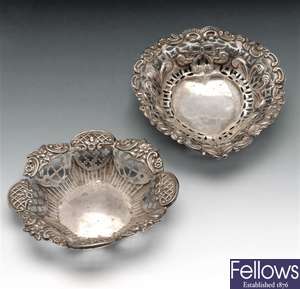 Two late Victorian silver bonbon dishes.