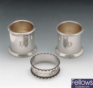 Victorian silver napkin ring with two silver plated items