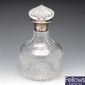 Asprey silver mounted glass decanter & stopper.