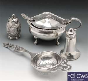 Early twentieth century silver mustard pot etc.