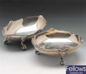 Two modern silver nut dishes.
