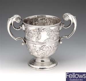 George II silver twin handled cup.