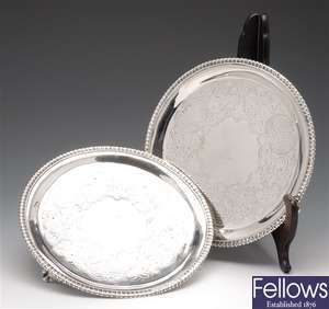 Pair Victorian Irish silver salvers.
