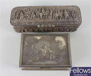 An elaborate late 19th century silver plated casket and another