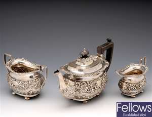 Edwardian three piece silver tea service.