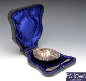 Edwardian cased silver butter dish.