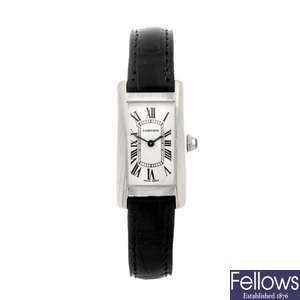 An 18k white gold quartz lady's Cartier wrist watch.