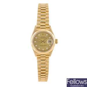 An 18k gold automatic lady's Rolex Datejust bracelet watch