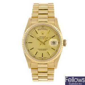 An 18k gold automatic gents Rolex Day-Date bracelet watch