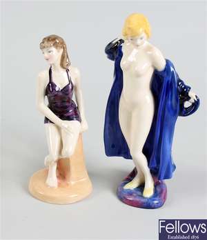 Two Royal Doulton bone china figurine 'The Bather' and 'Taking The Waters'