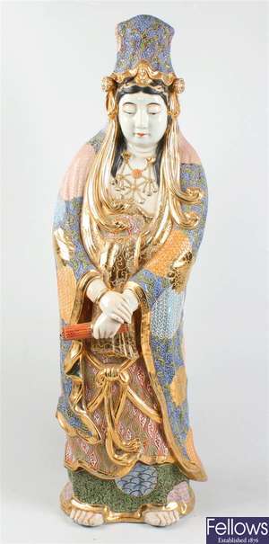 A large mid 20th Century Japanese satsuma porcelain figure of Kwannon