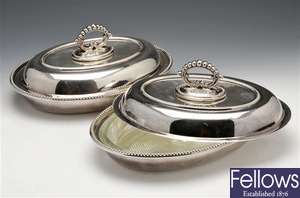 Pair of silver plated entree dishes.