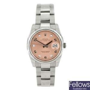 A stainless steel automatic gentleman's Rolex Oyster Perpetual Date bracelet watch.