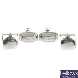 MONT BLANC - two pairs of silver cufflinks.