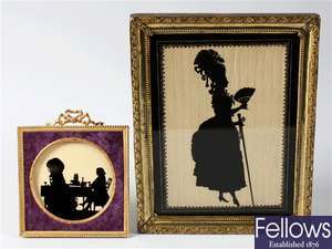 A 19th century painted silhouette upon glass panel