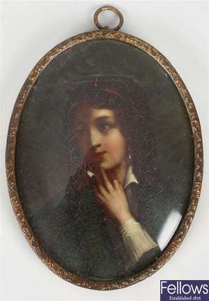 A 19th century oval painted portrait miniature