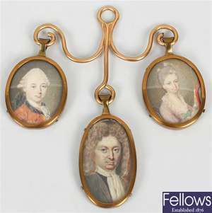 A group of three 19th century painted oval miniatures