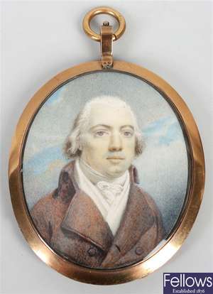 A 19th century oval painted memorial portrait miniature