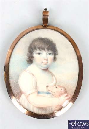 A 19th century oval painted memorial portrait miniature