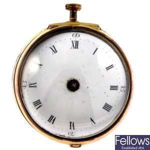 An incomplete 18th century gilt key wind pair case pocket watch by Richard Walley.