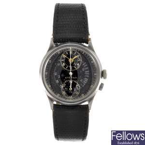 A stainless steel manual wind gentleman's Eterna chronograph regulator style wrist watch.