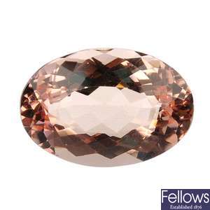 A loose oval-cut morganite of 13.33cts.
