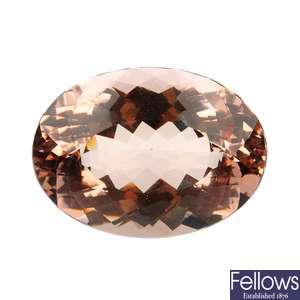 A loose oval-cut morganite of 33.29cts.