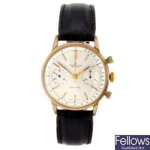 A gold plated manual wind gentleman's Breitling Top Time chronograph wrist watch.