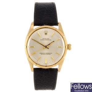 An 18k gold automatic gentleman's Rolex Oyster Perpetual wrist watch.