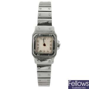 A stainless steel quartz lady's Cartier Santos bracelet watch. A/F.