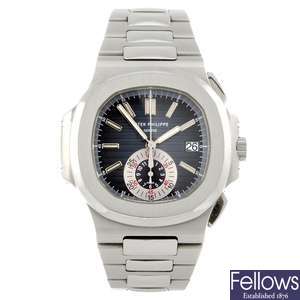 A stainless steel automatic gentleman's Patek Philippe Nautilus 5980/1 chronograph bracelet watch.