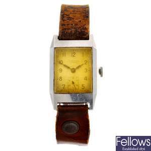 A stainless steel manual wind gentleman's J.W. Benson wrist watch.