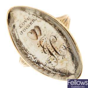 A late 18th century sepia miniature mourning ring.