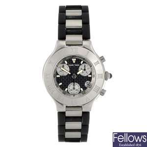 A stainless steel quartz gentleman's chronograph Cartier wrist watch.