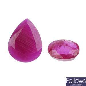 Two loose oval and pear-shape rubies.