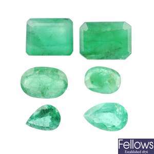 Six loose vari-shape emeralds.