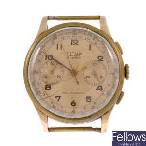 An 18k gold manual wind gentleman's chronograph watch head by Titus.