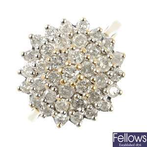 A 9ct gold diamond cluster ring. 