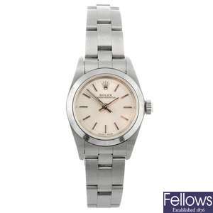 (207292838) A stainless steel automatic lady's Rolex Oyster Perpetual bracelet watch.