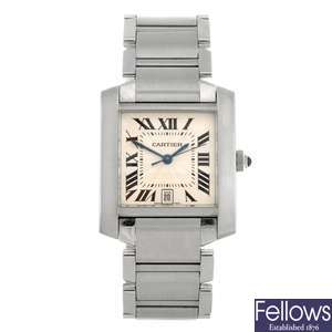 (710007050) A stainless steel automatic gentleman's Cartier Tank Francaise bracelet watch.