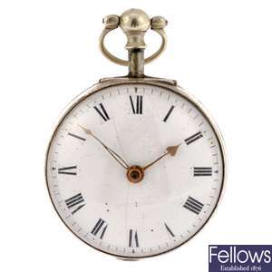 A George III silver key wind pair case pocket watch signed John Johnson, London.