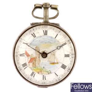 A George III key wind pair case repousee pocket watch signed J Samson.