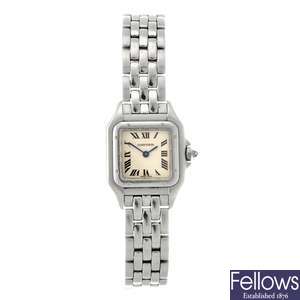 (311118453) A stainless steel quartz lady's Cartier Panthere bracelet watch.
