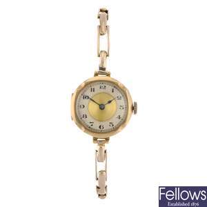 (0000078) A 9ct gold manual wind bracelet watch with a 9ct gold manual wind lady's bracelet watch.