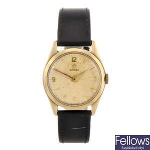 (702067925) A 9ct gold manual wind gentleman's Omega wrist watch.